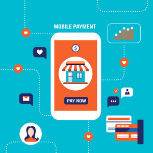 移動(dòng)支付網(wǎng)上購(gòu)物和電子商務(wù)的概念。向量例證